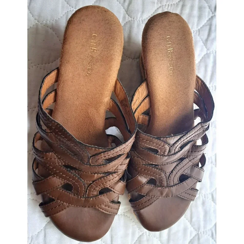 G.H.Bass & Company Women's 8.5 Brown Slides Jute Wedge 